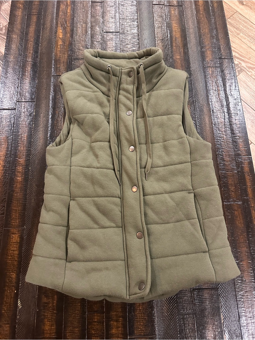 Staccato Olive Quilted Puffer Vest with Funnel Neck